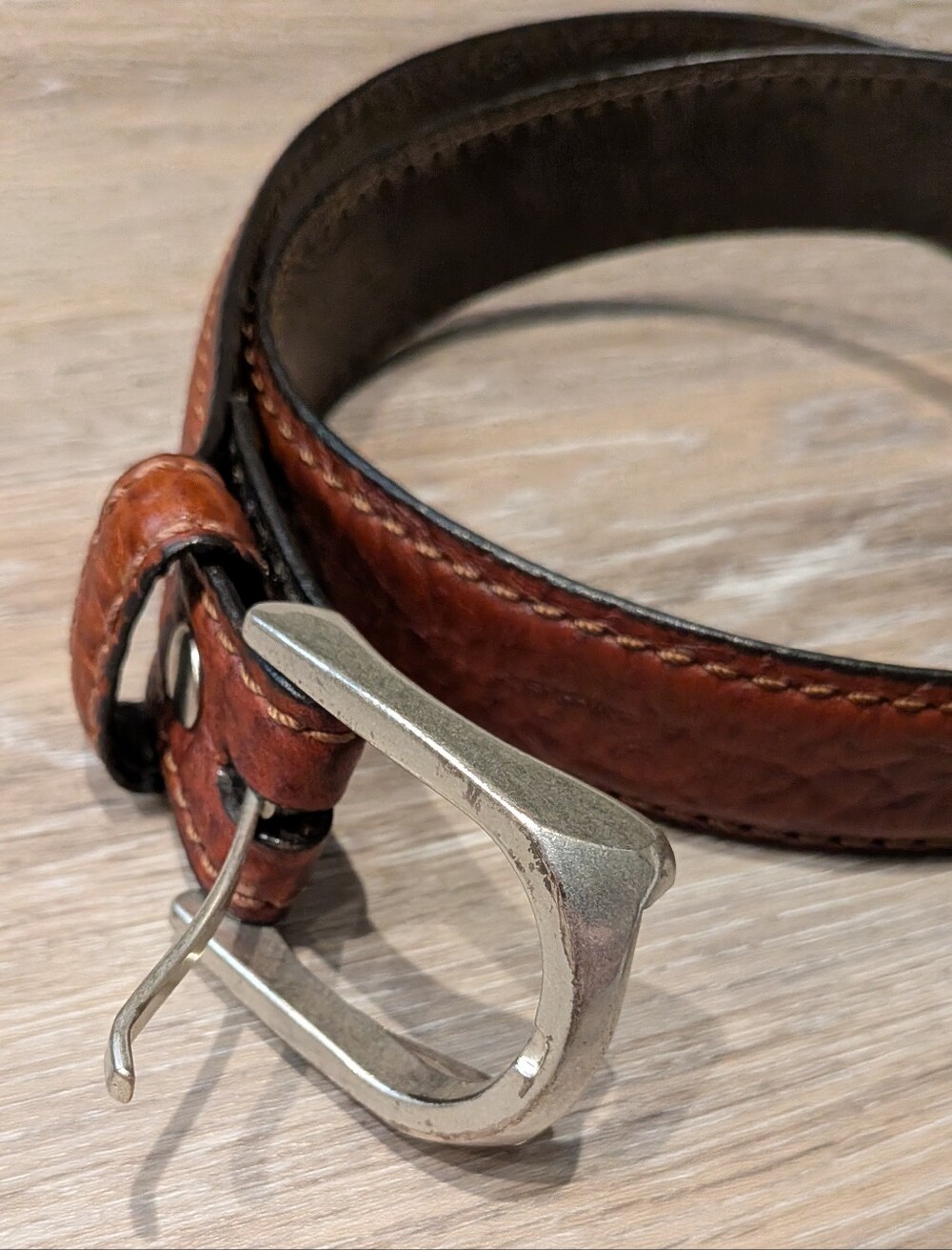 Overland Pinnacle 36" Brown American Bison Leather Belt with Silver Buckle